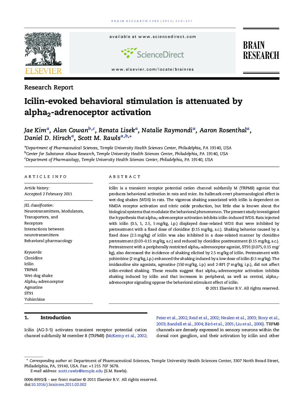 Research ReportIcilin-evoked behavioral stimulation is attenuated by alpha2-adrenoceptor activation