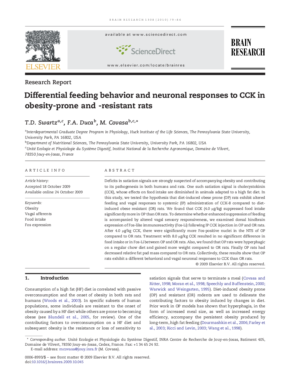 Research ReportDifferential feeding behavior and neuronal responses to CCK in obesity-prone and -resistant rats