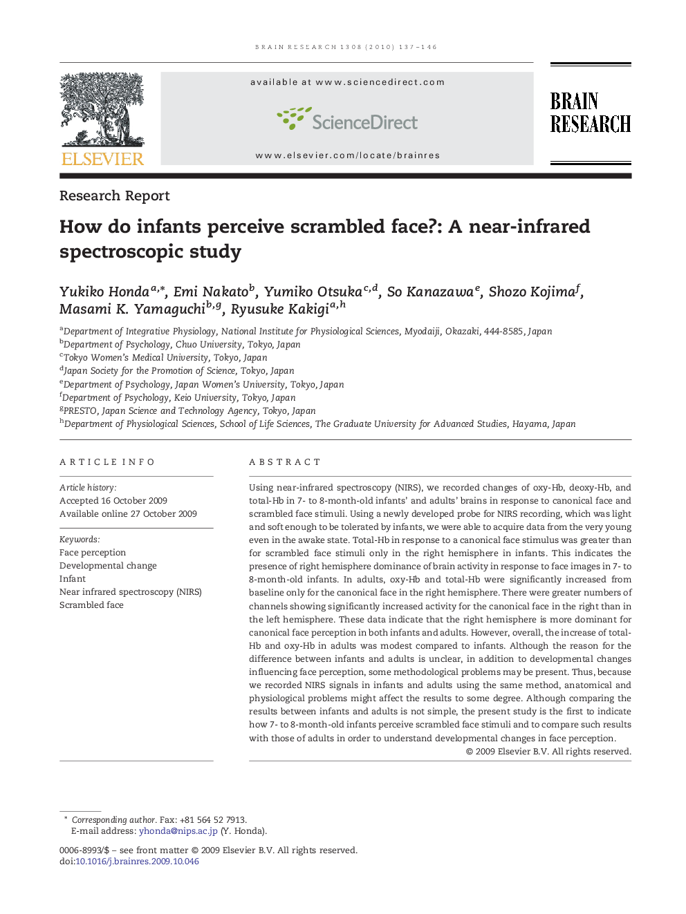 Research ReportHow do infants perceive scrambled face?: A near-infrared spectroscopic study