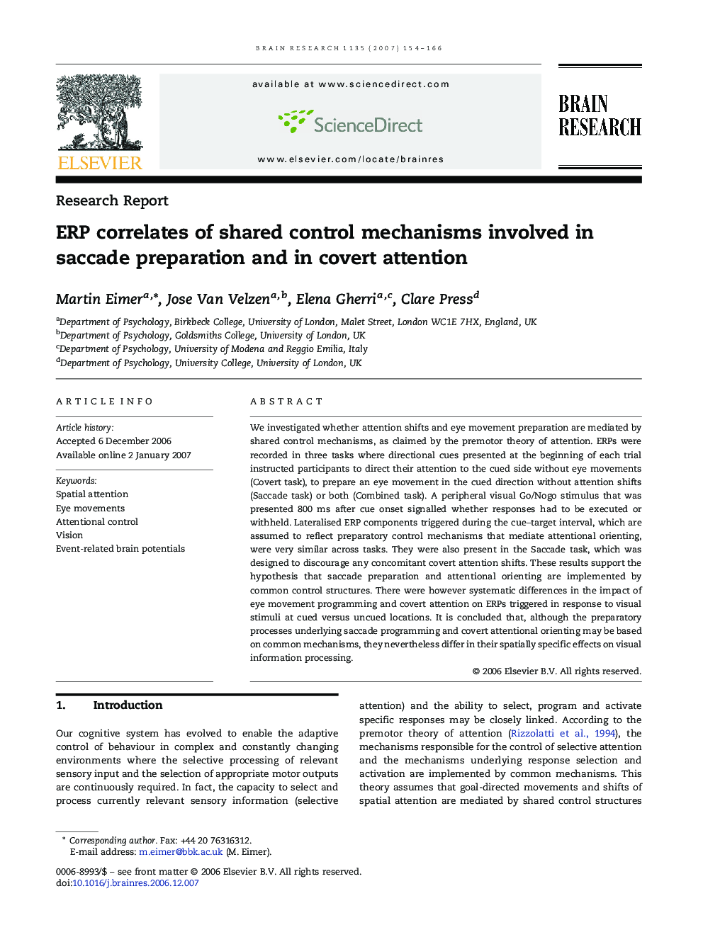 ERP correlates of shared control mechanisms involved in saccade preparation and in covert attention