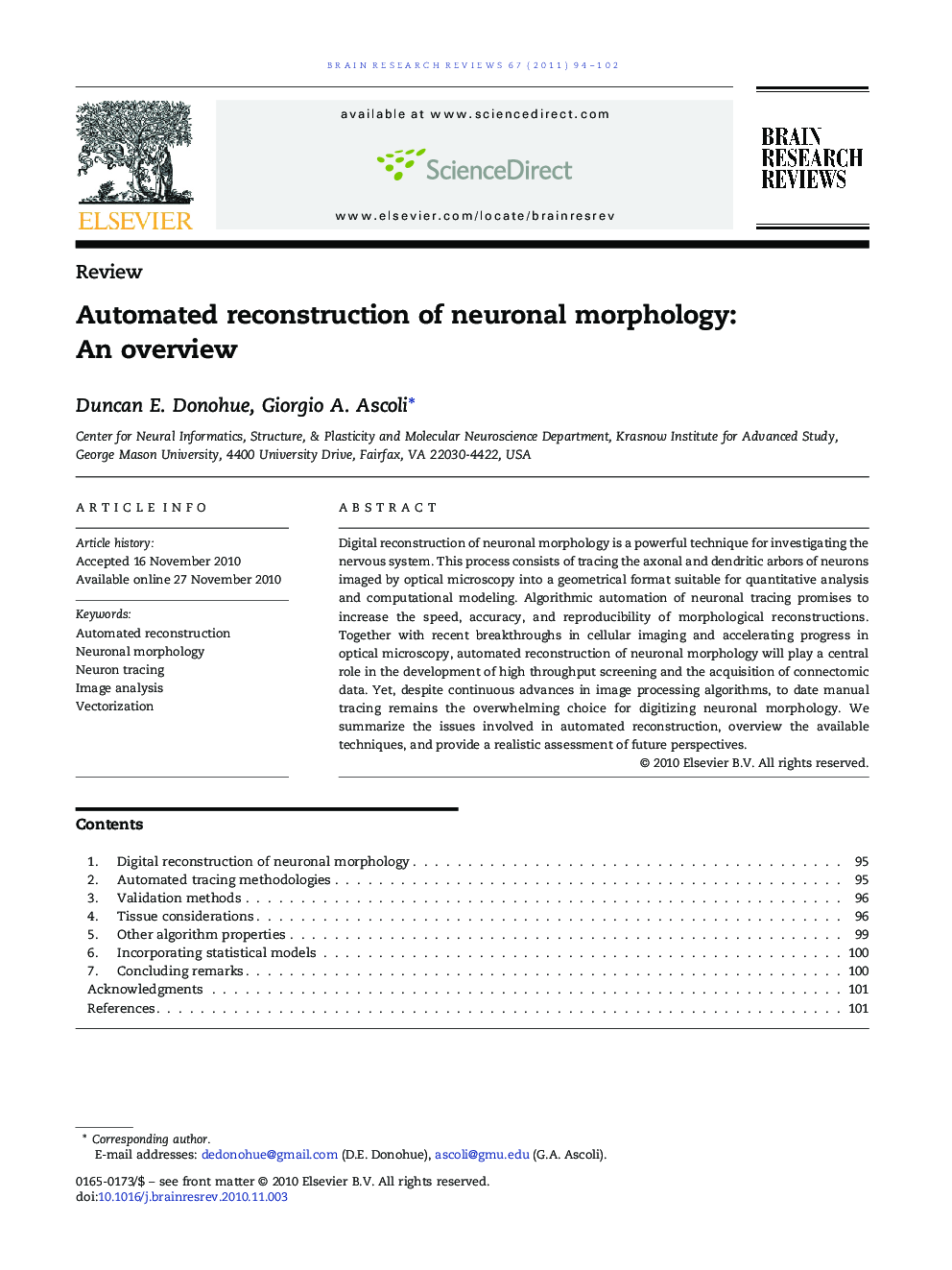 Automated reconstruction of neuronal morphology: An overview