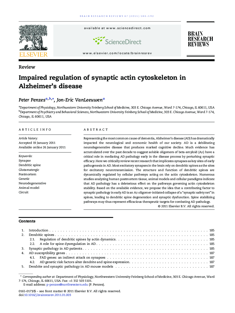 ReviewImpaired regulation of synaptic actin cytoskeleton in Alzheimer's disease