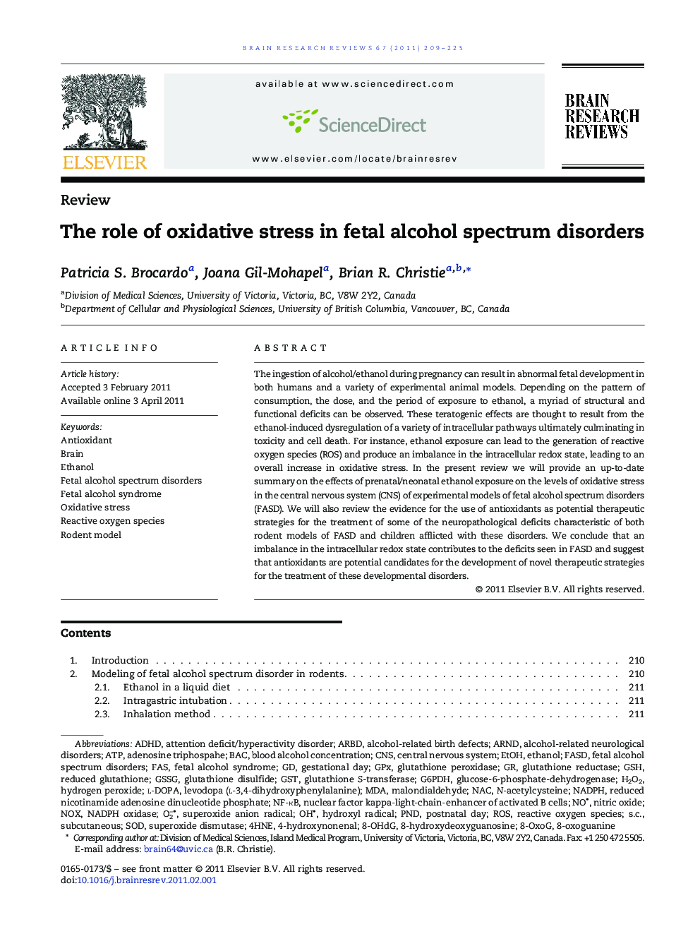 ReviewThe role of oxidative stress in fetal alcohol spectrum disorders