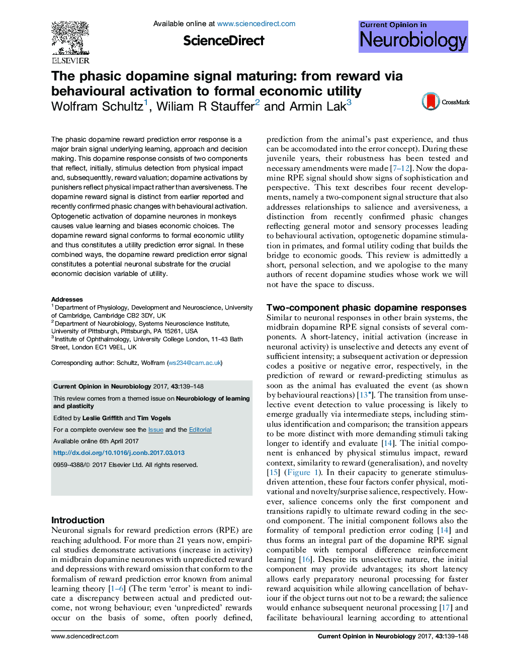 The phasic dopamine signal maturing: from reward via behavioural activation to formal economic utility