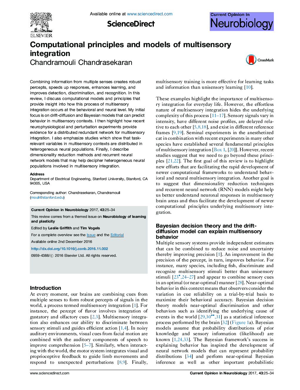 Computational principles and models of multisensory integration
