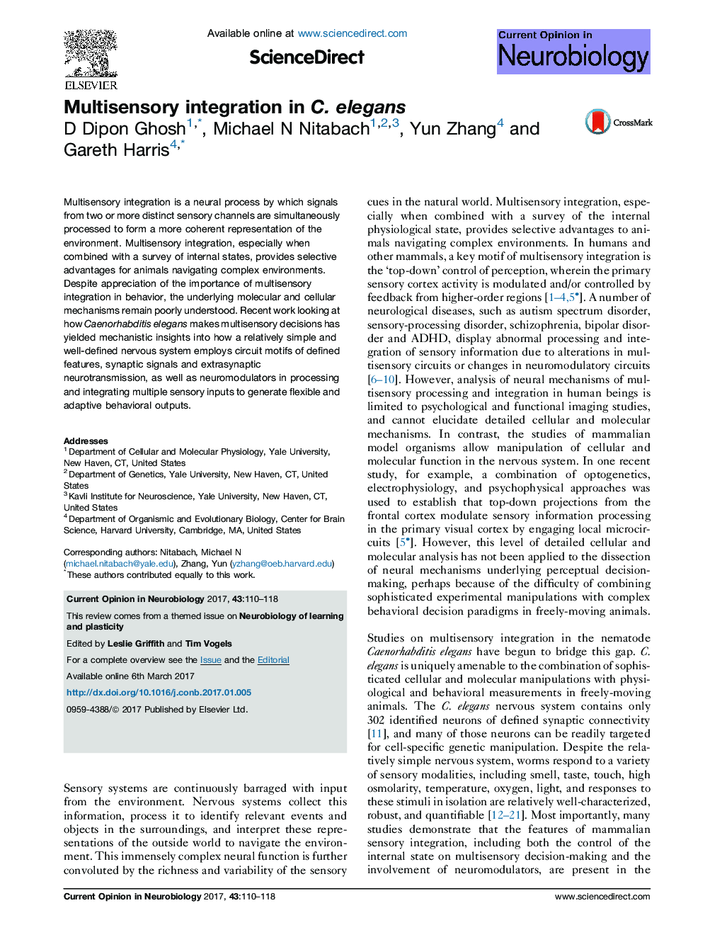 Multisensory integration in C. elegans