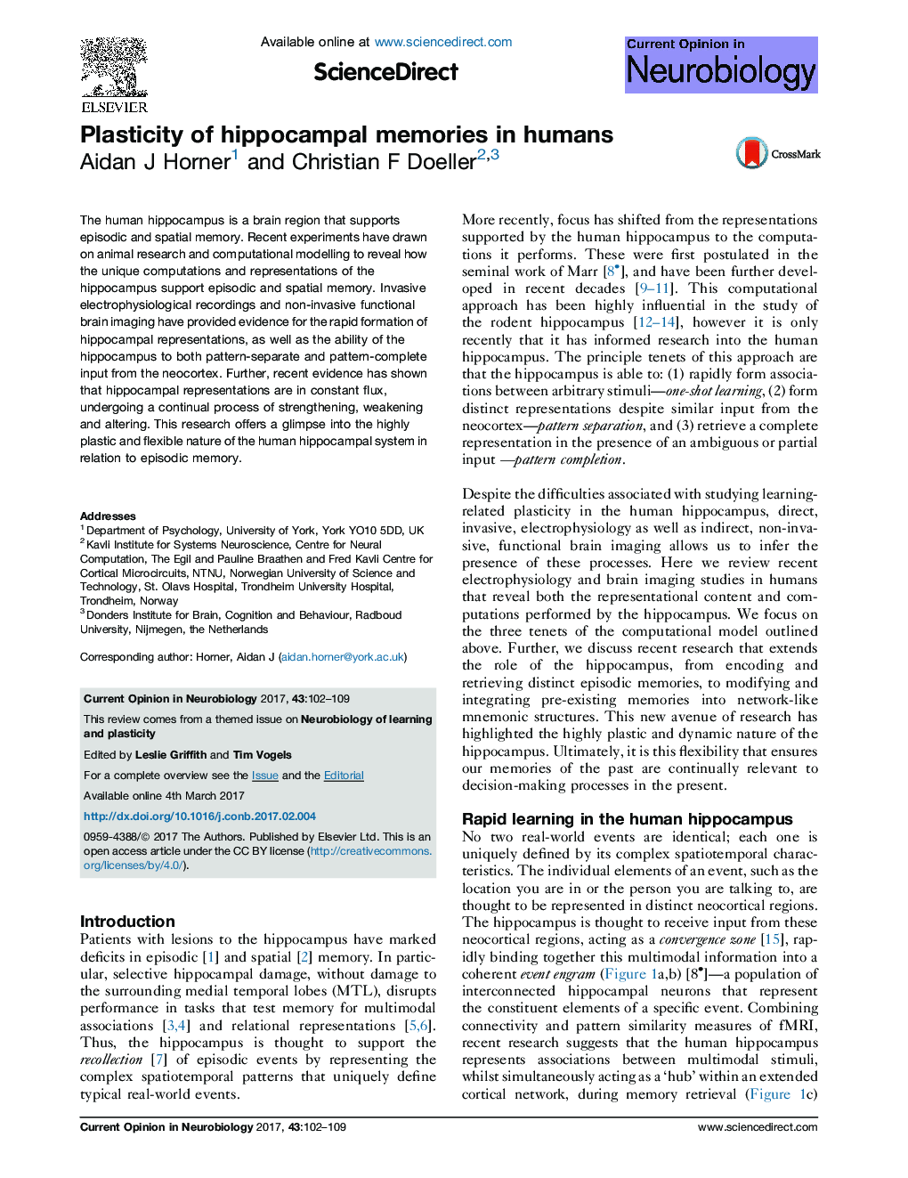 Plasticity of hippocampal memories in humans