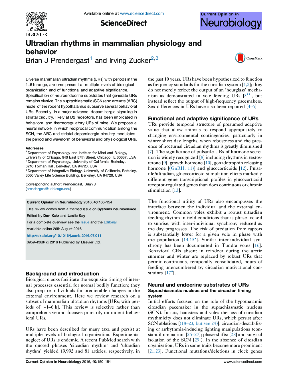 Ultradian rhythms in mammalian physiology and behavior