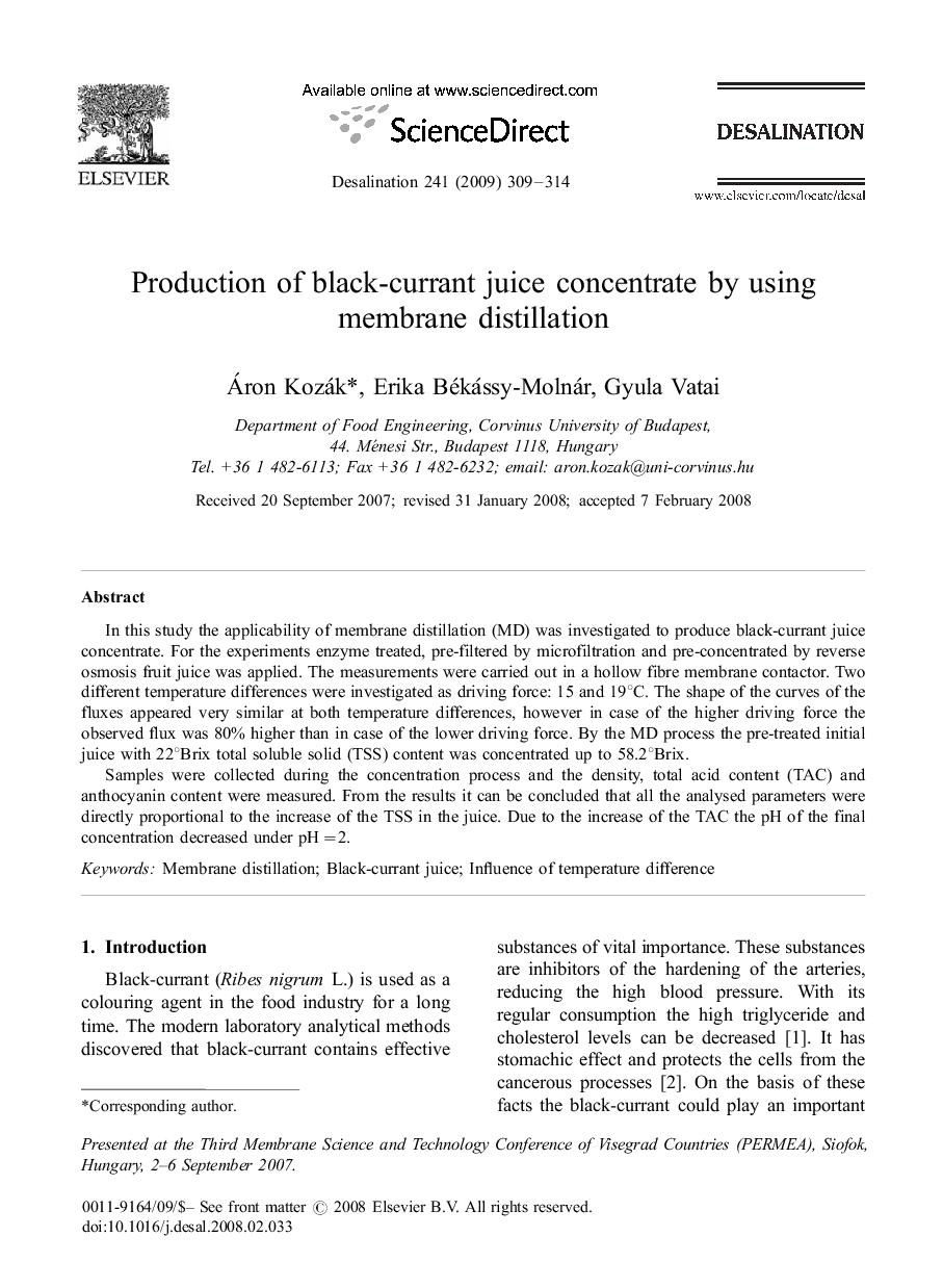 Production of black-currant juice concentrate by using membrane distillation