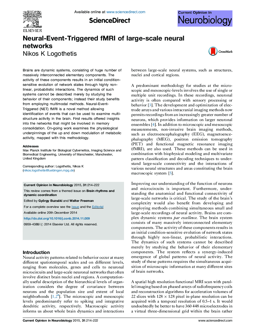 Neural-Event-Triggered fMRI of large-scale neural networks