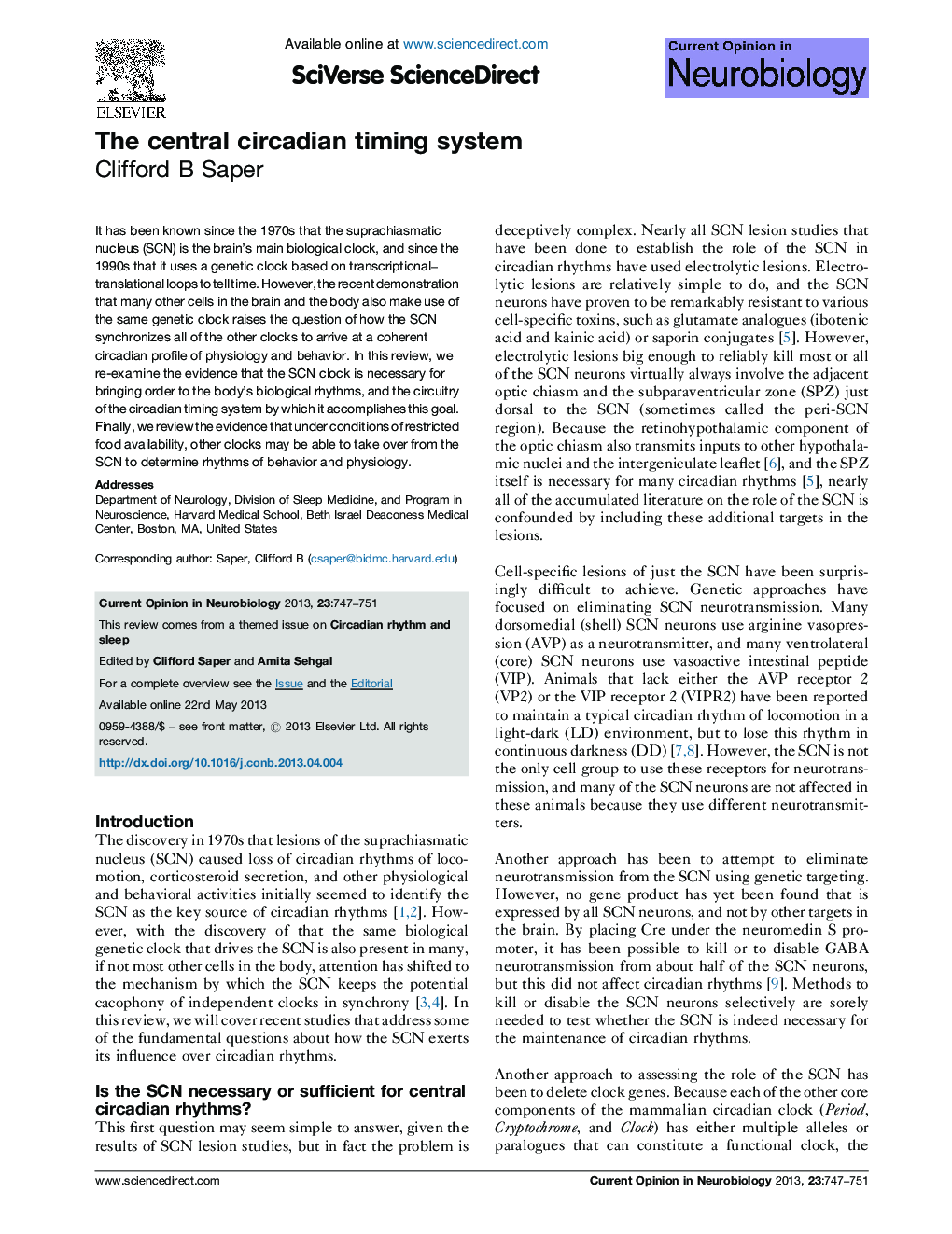 The central circadian timing system