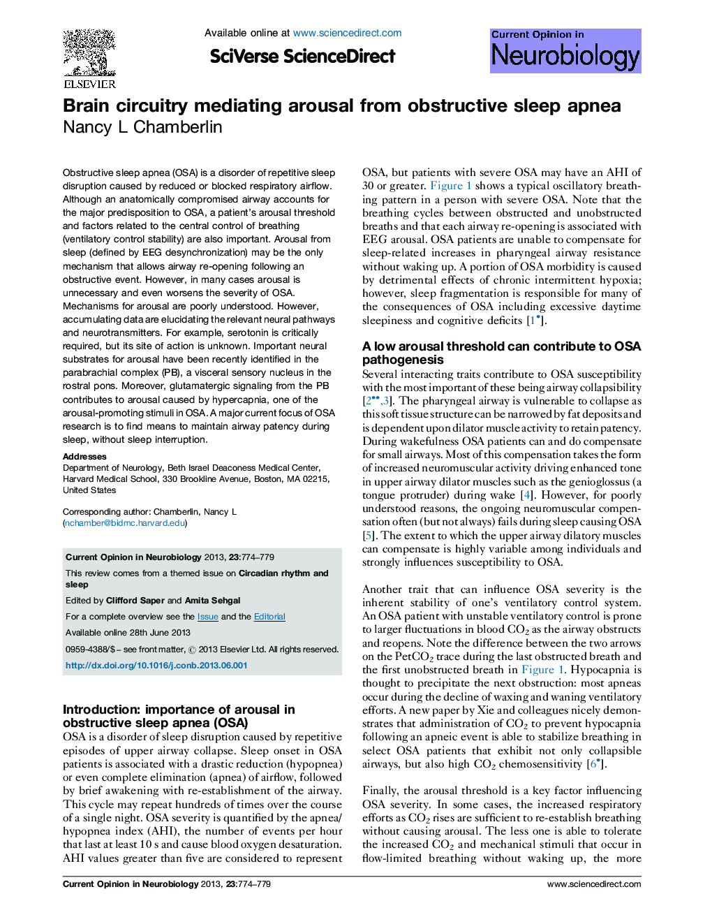 Brain circuitry mediating arousal from obstructive sleep apnea