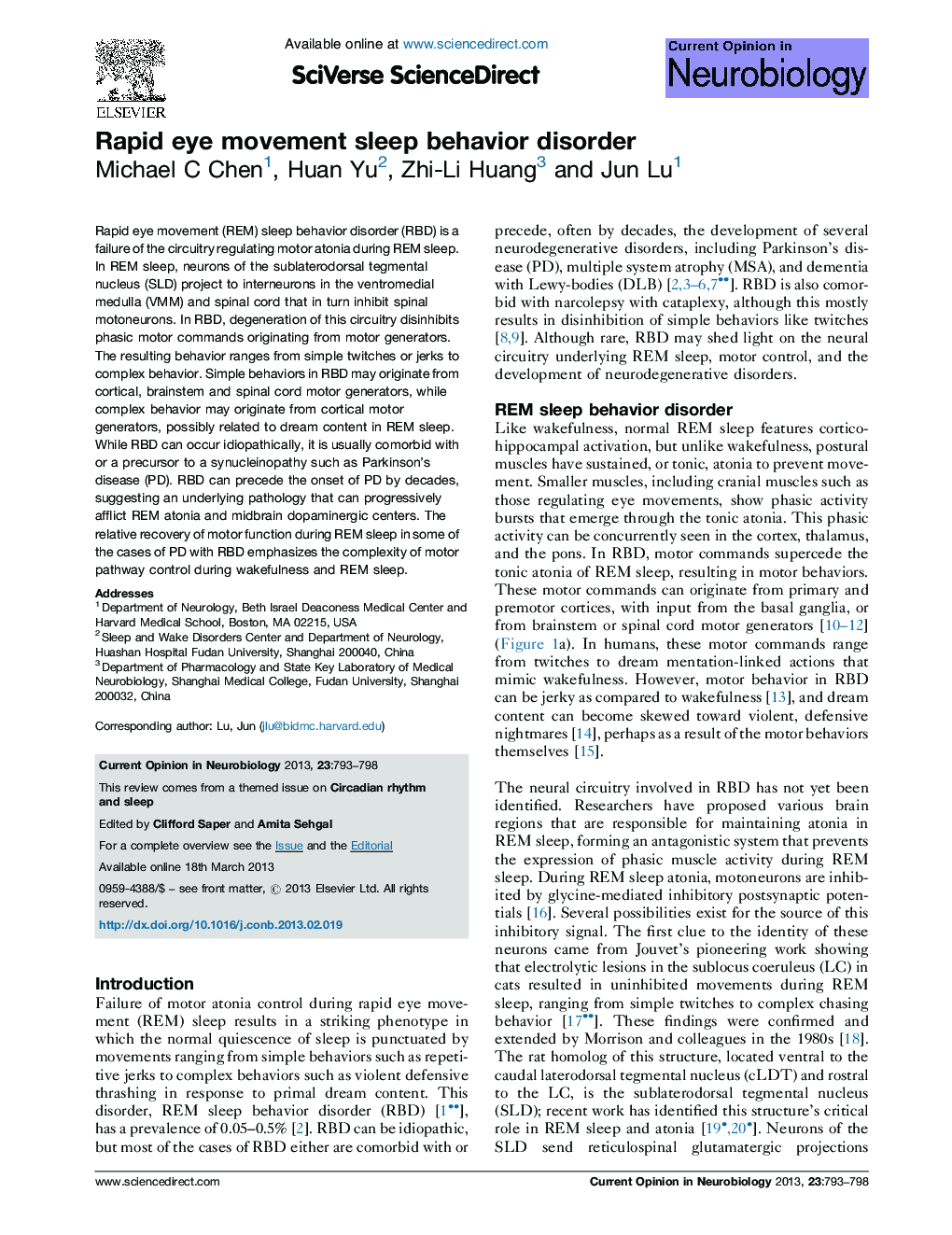 Rapid eye movement sleep behavior disorder