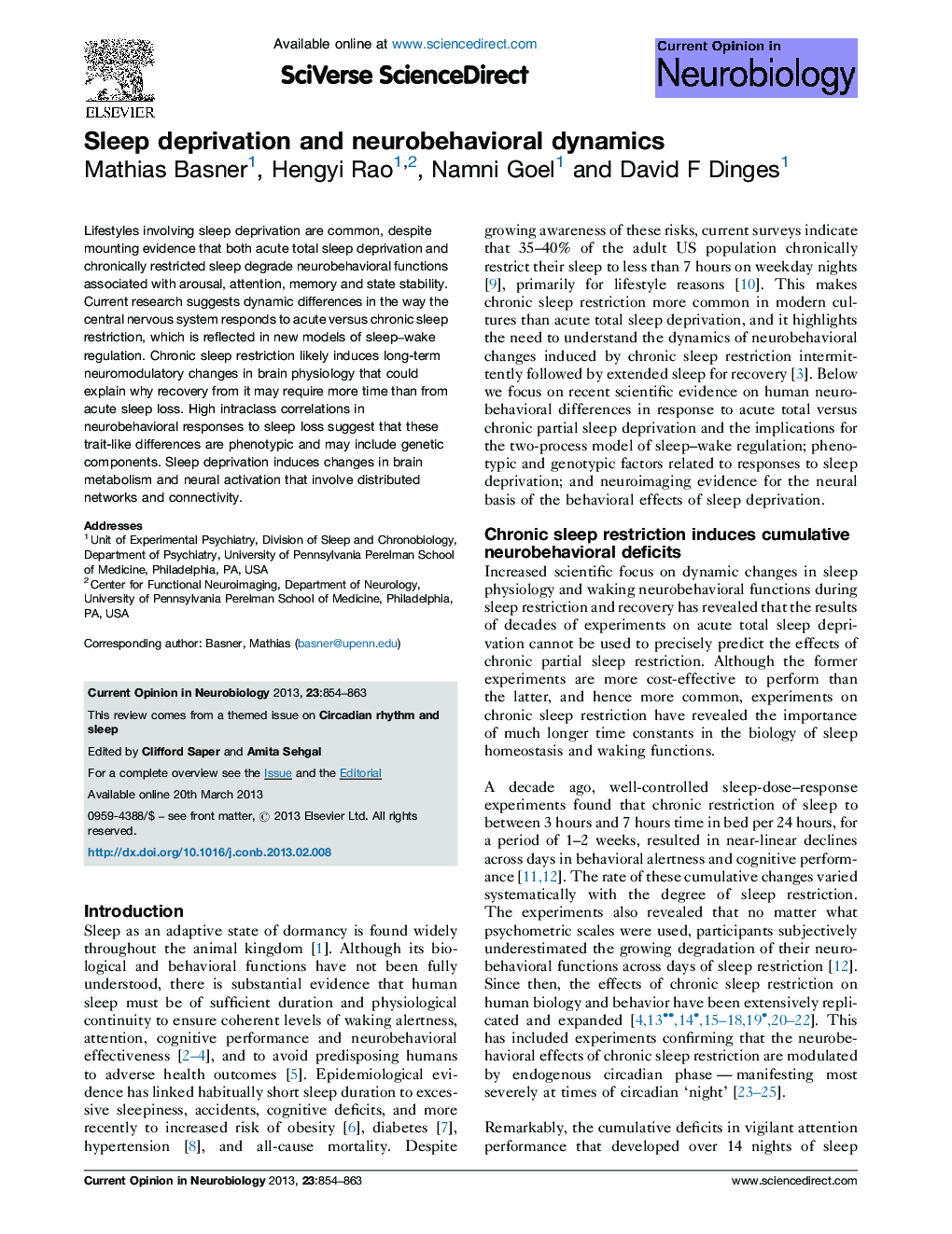 Sleep deprivation and neurobehavioral dynamics