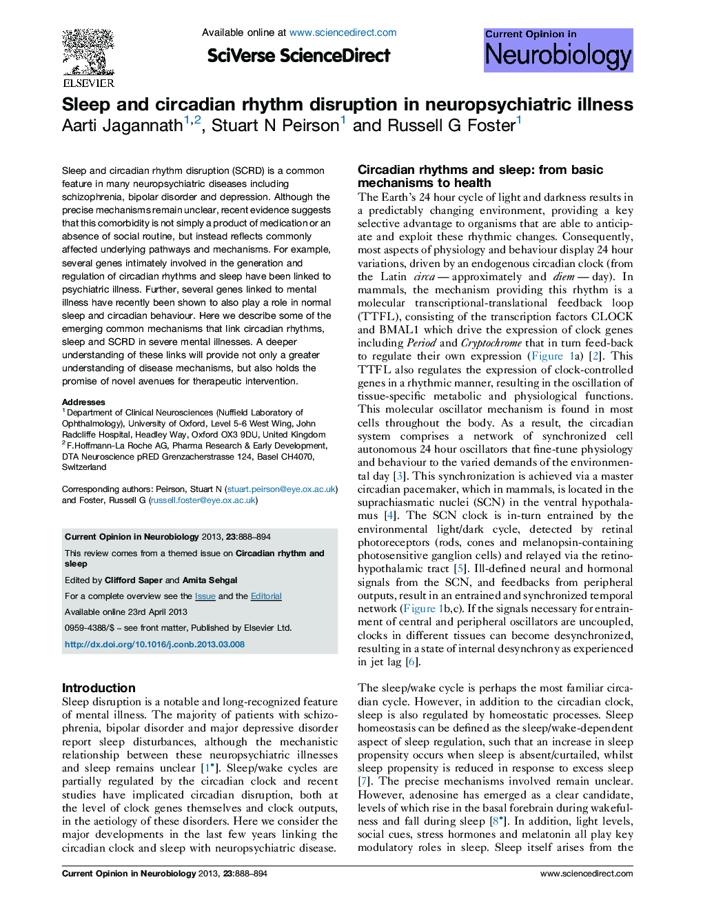 Sleep and circadian rhythm disruption in neuropsychiatric illness