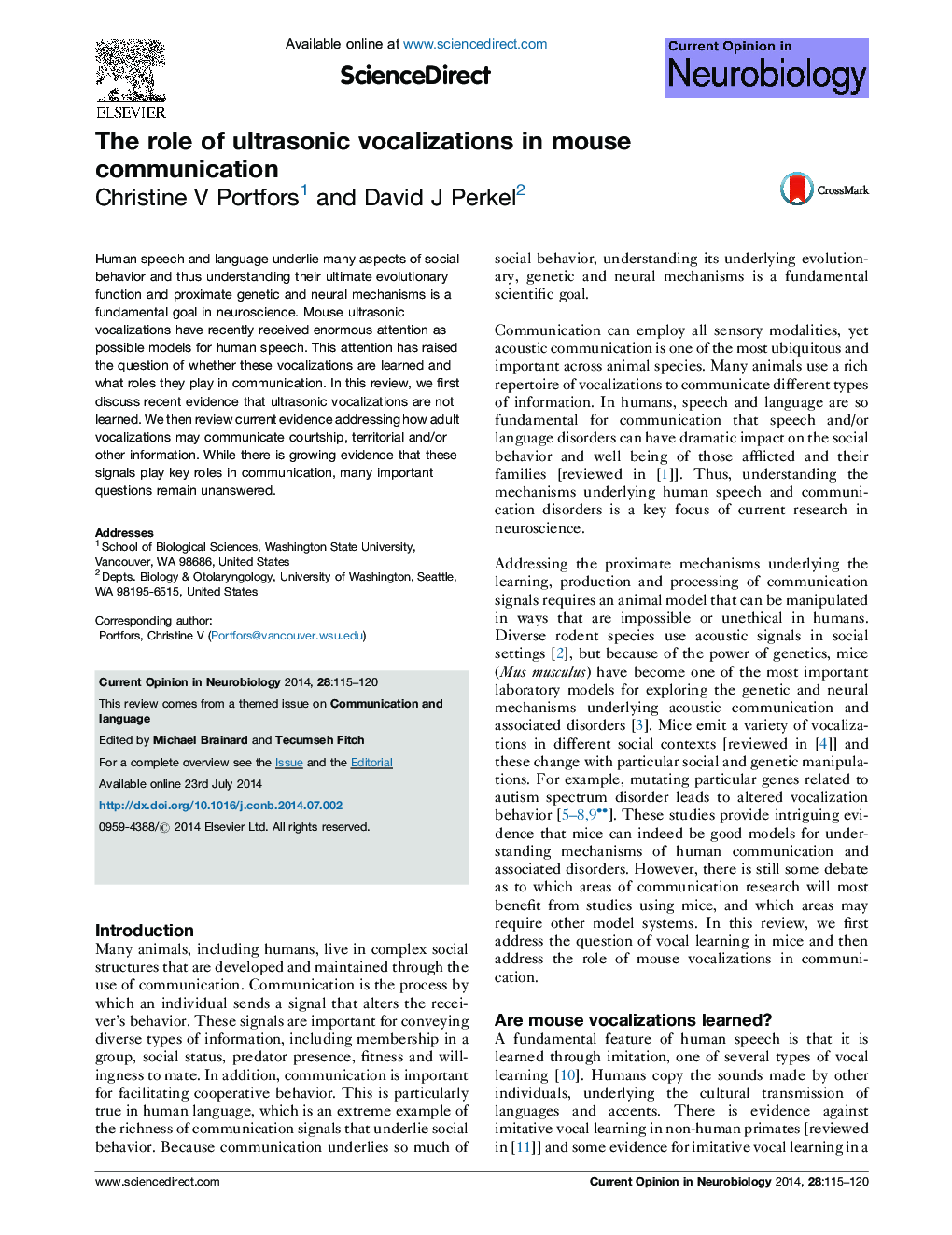 The role of ultrasonic vocalizations in mouse communication