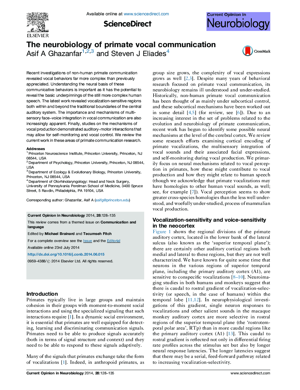 The neurobiology of primate vocal communication