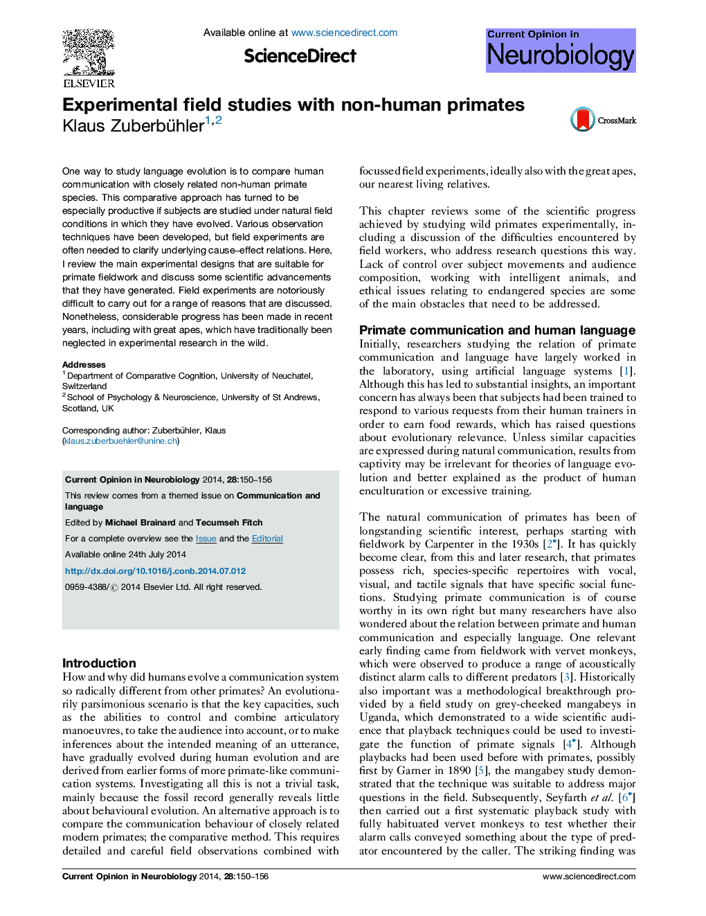 Experimental field studies with non-human primates