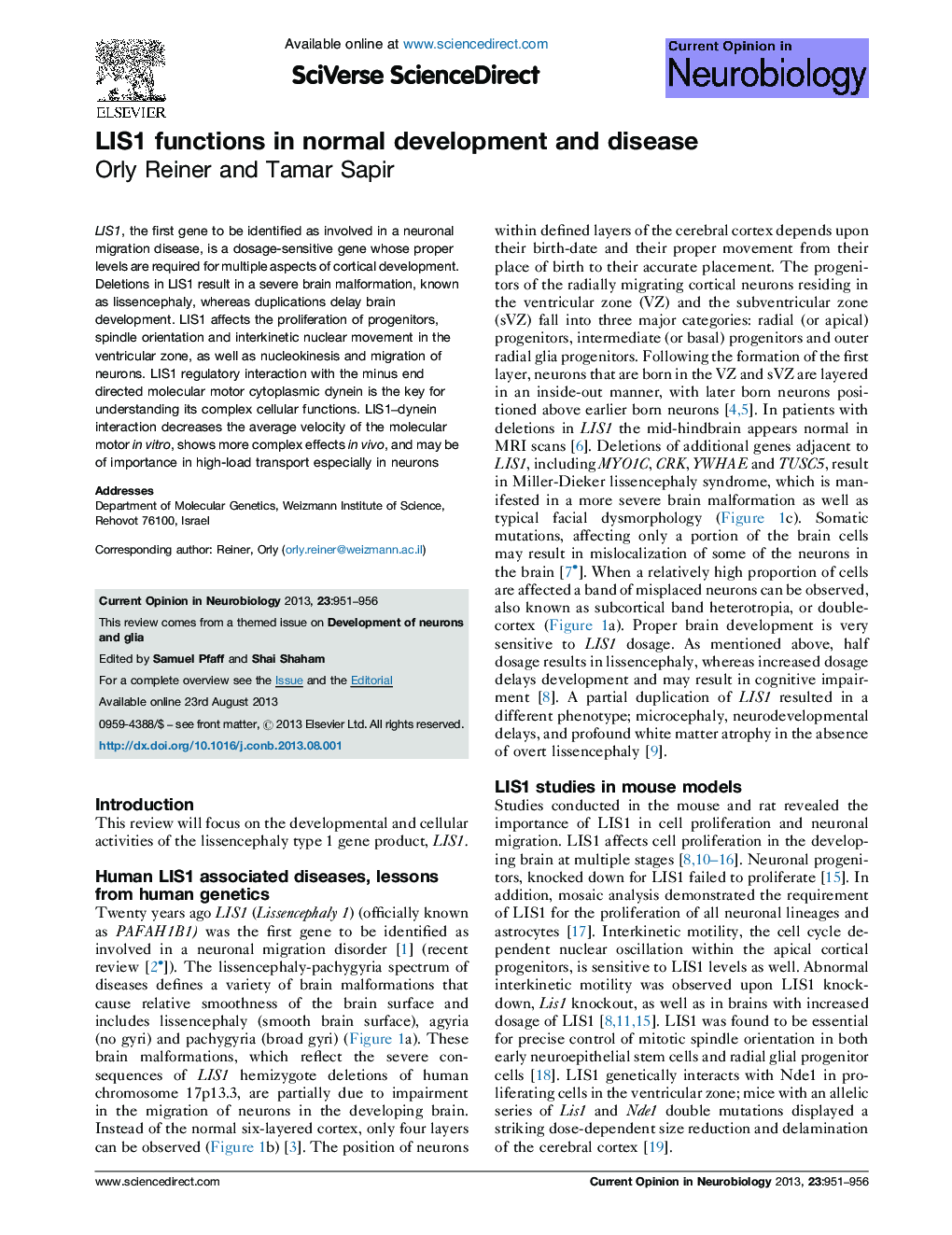 LIS1 functions in normal development and disease