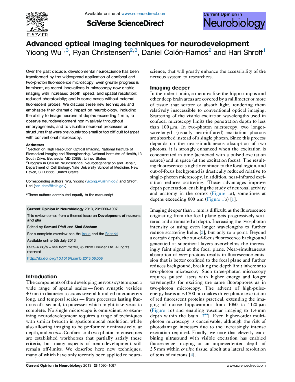 Advanced optical imaging techniques for neurodevelopment