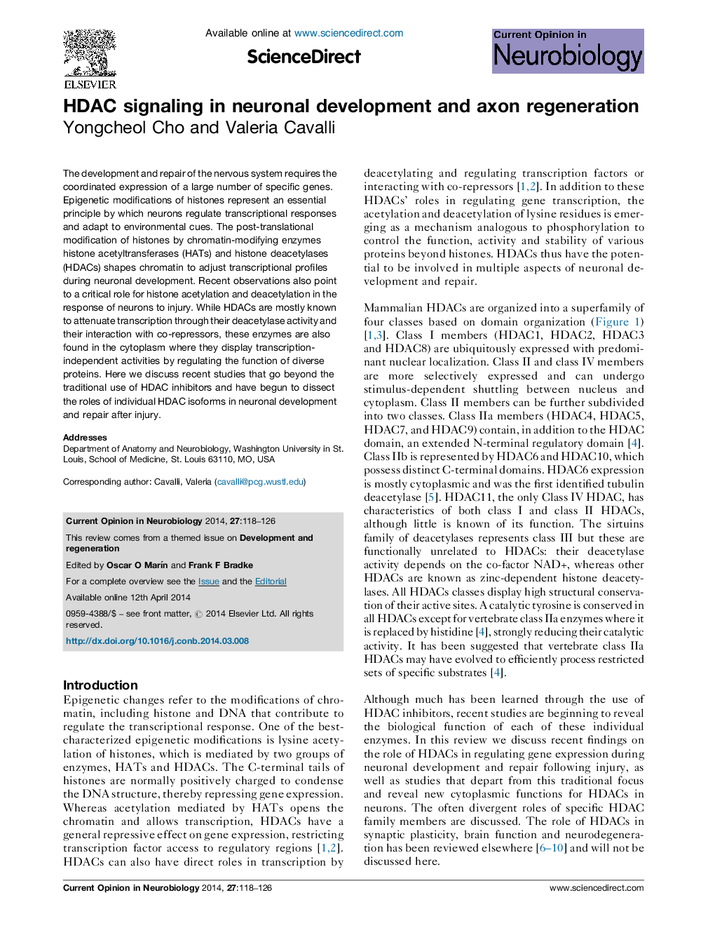 HDAC signaling in neuronal development and axon regeneration