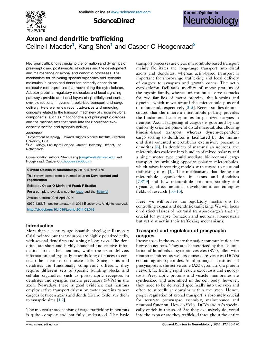 Axon and dendritic trafficking