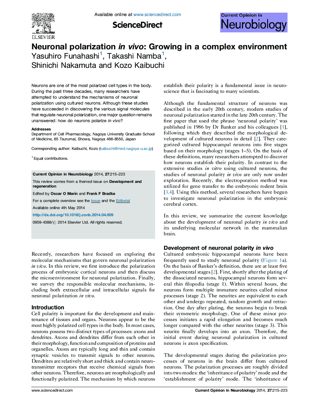 Neuronal polarization in vivo: Growing in a complex environment