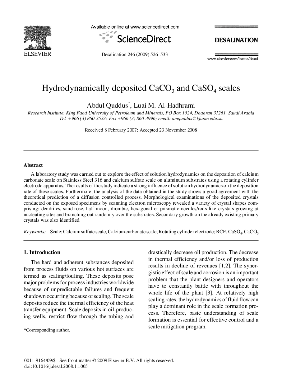 Hydrodynamically deposited CaCO3 and CaSO4 scales