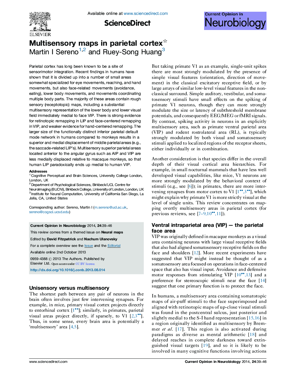 Multisensory maps in parietal cortex