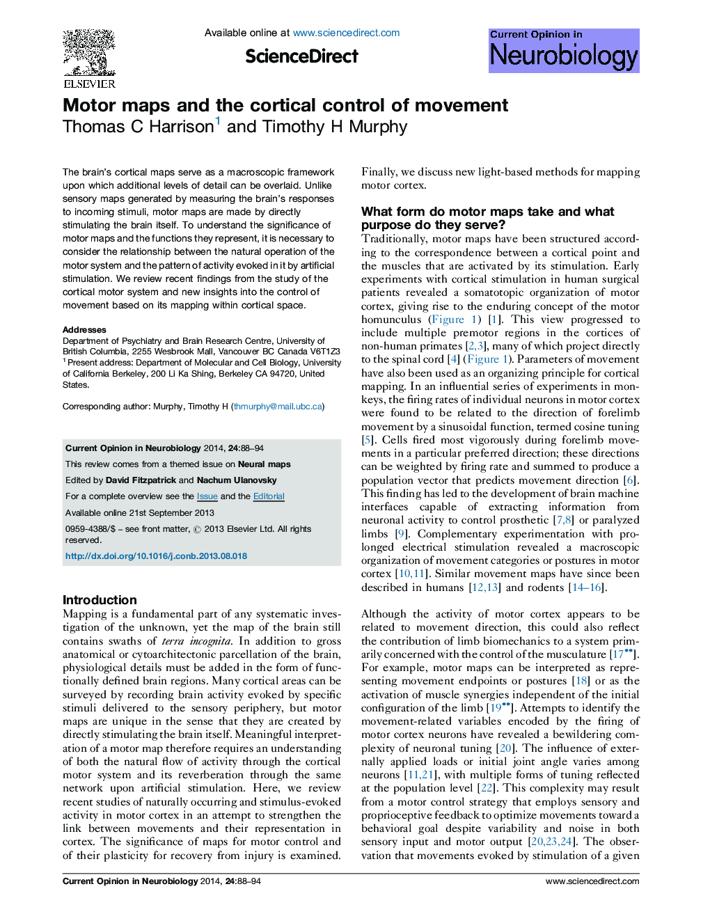 Motor maps and the cortical control of movement