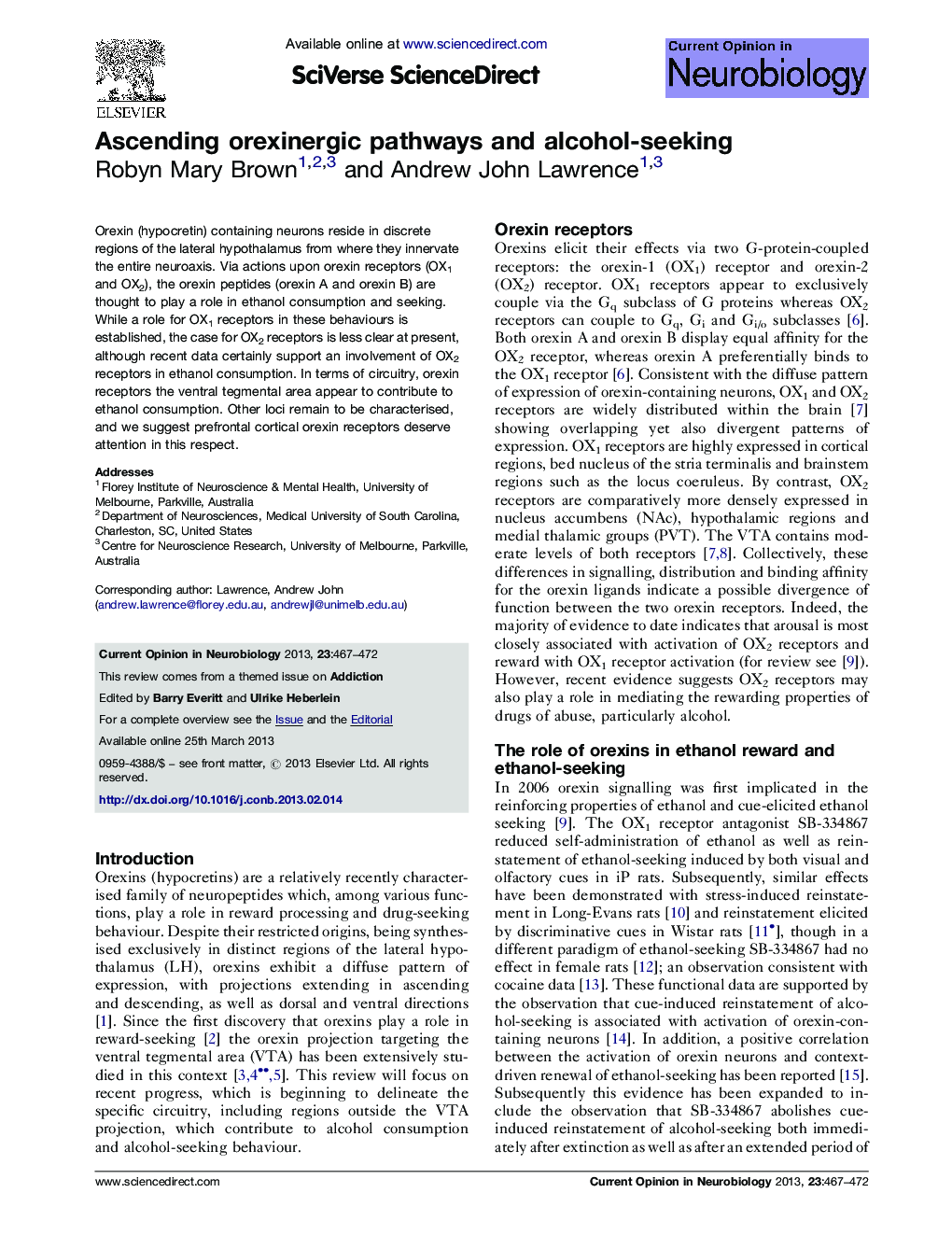 Ascending orexinergic pathways and alcohol-seeking