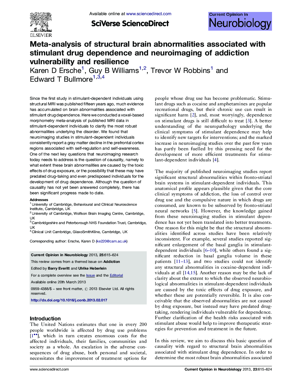 Meta-analysis of structural brain abnormalities associated with stimulant drug dependence and neuroimaging of addiction vulnerability and resilience