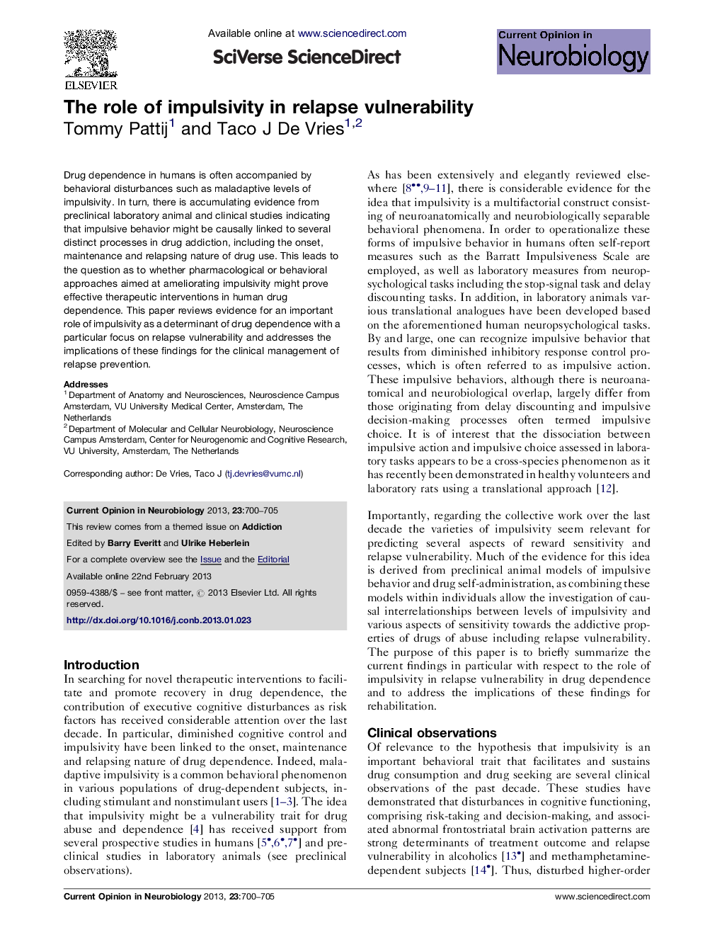 The role of impulsivity in relapse vulnerability