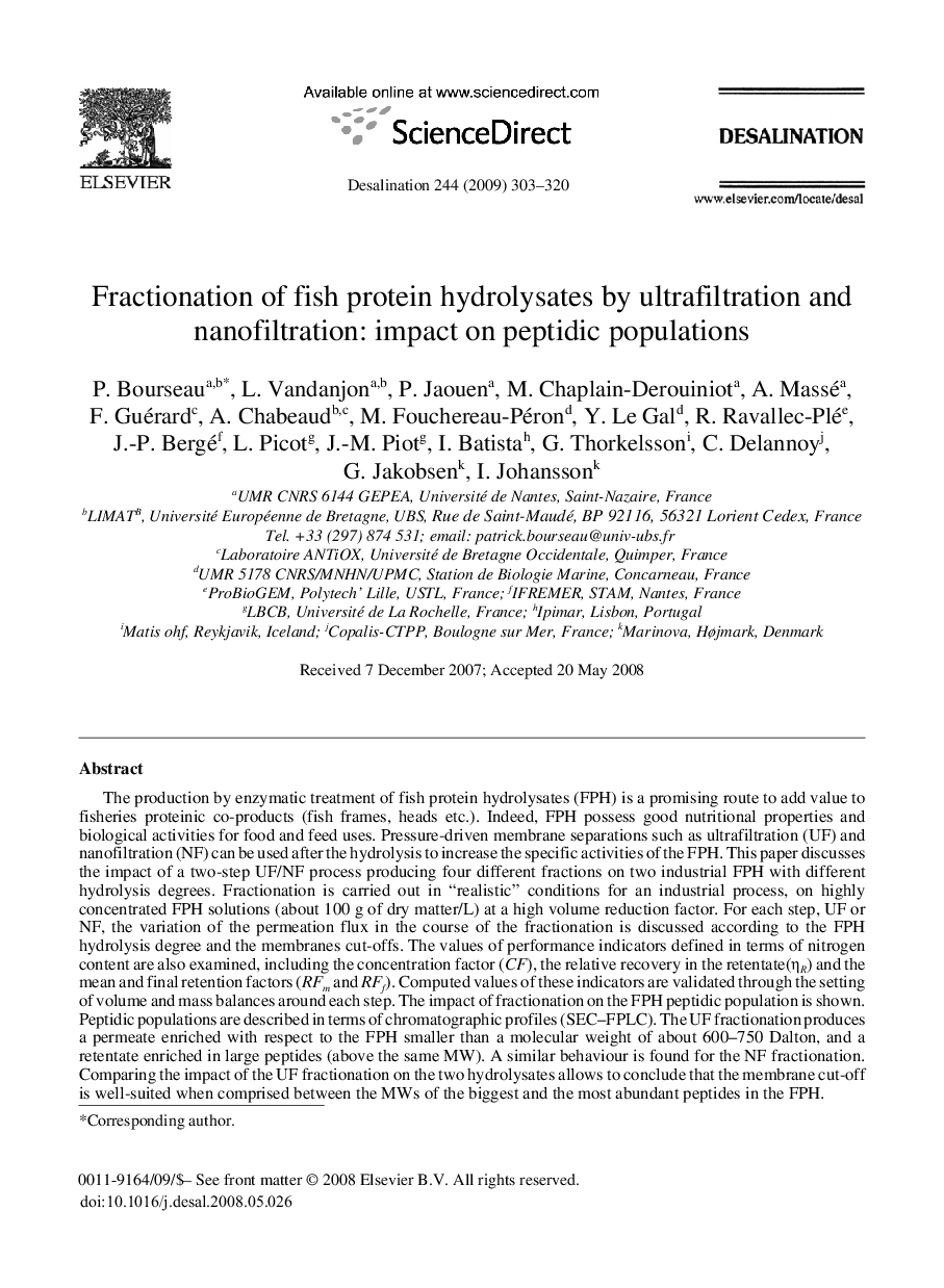 Fractionation of fish protein hydrolysates by ultrafiltration and nanofiltration: impact on peptidic populations