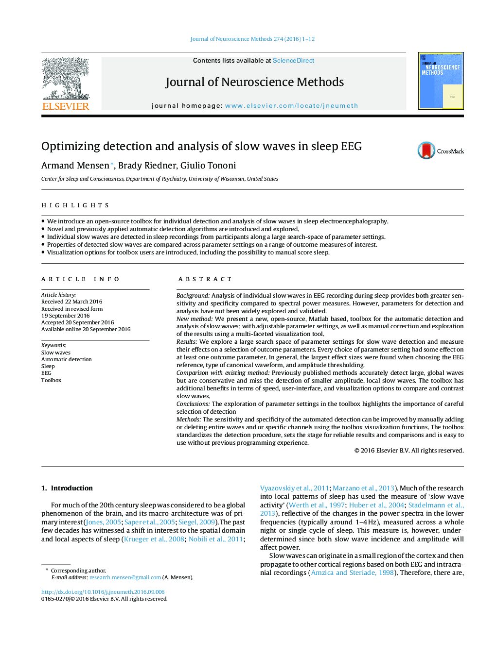 Optimizing detection and analysis of slow waves in sleep EEG