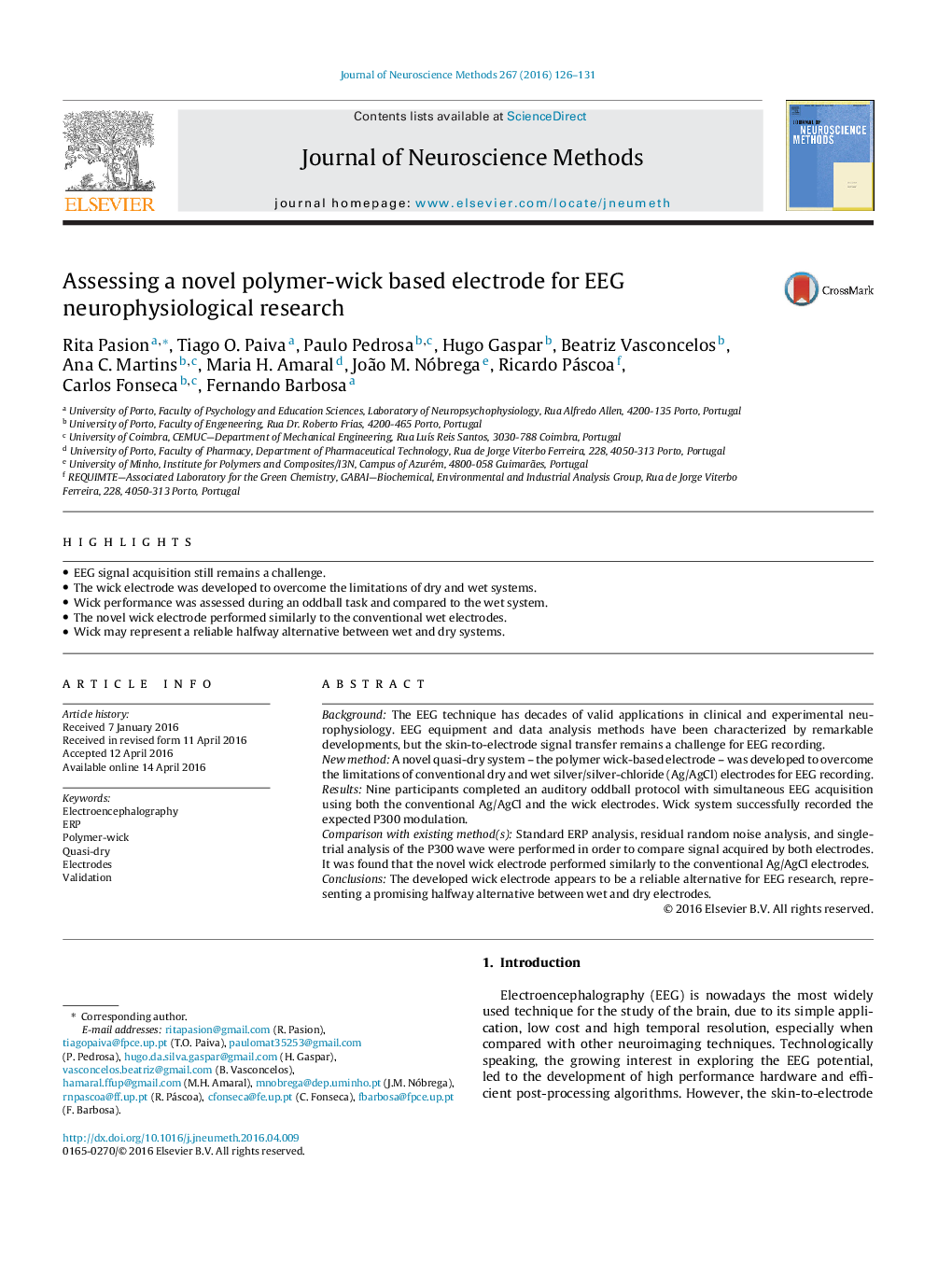 Assessing a novel polymer-wick based electrode for EEG neurophysiological research