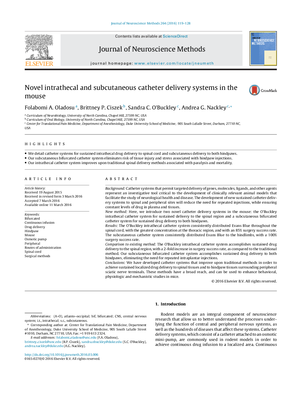 Novel intrathecal and subcutaneous catheter delivery systems in the mouse