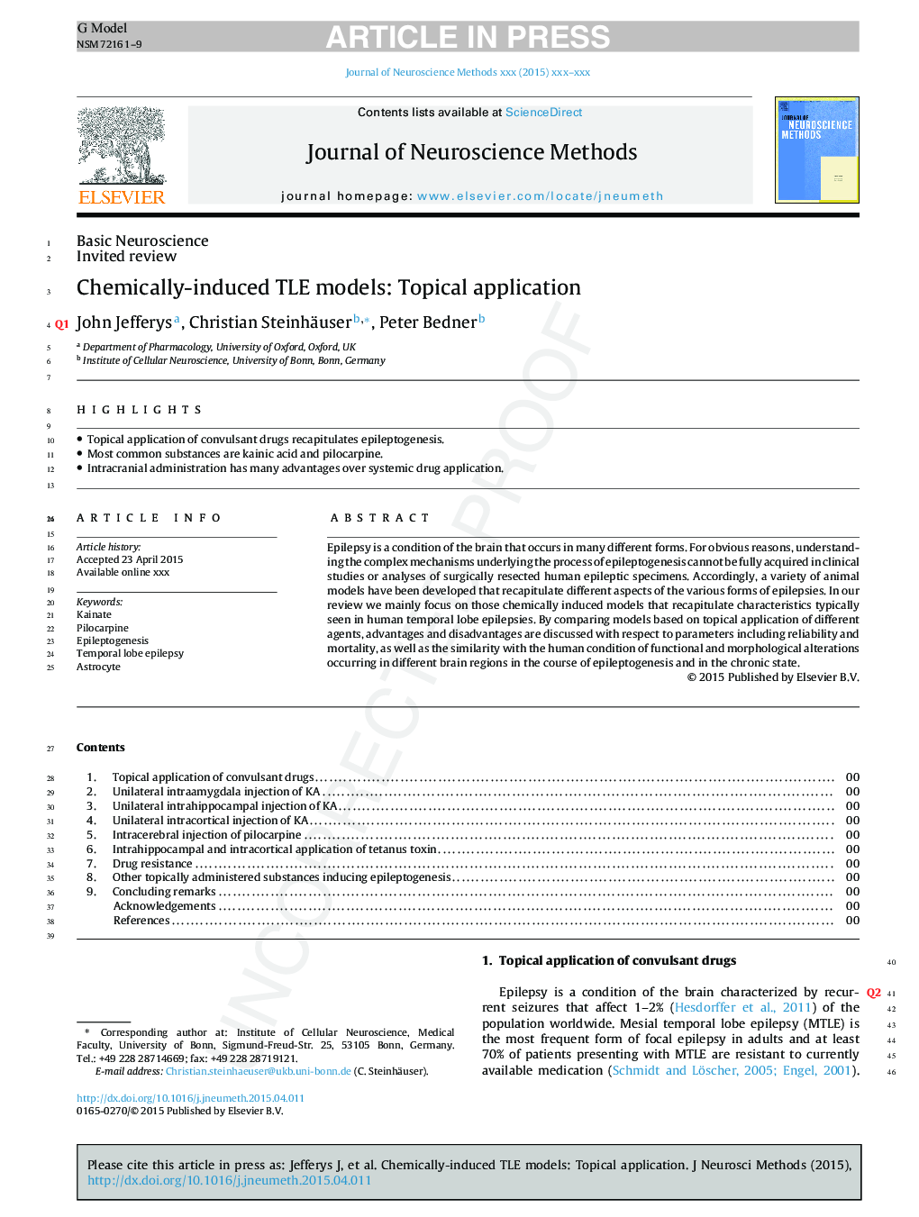 Chemically-induced TLE models: Topical application