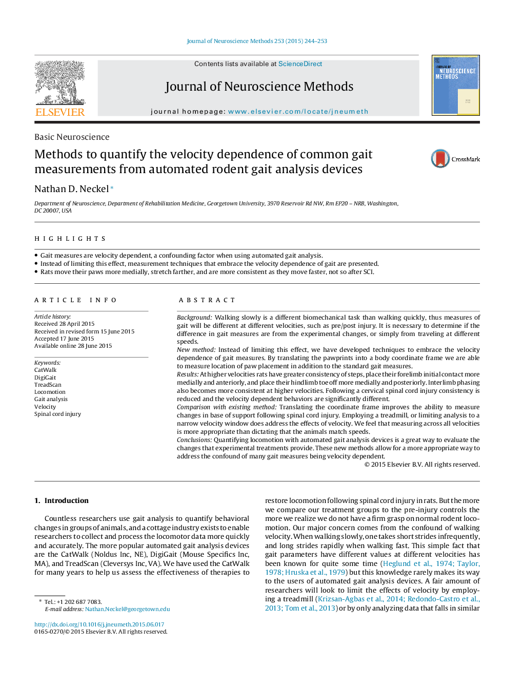 علوم اعصاب پایه برای اندازه گیری وابستگی به سرعت اندازه گیری های معمول قدم از ابزارهای تجزیه و تحلیل خودکار راه رفتن جوندگان 