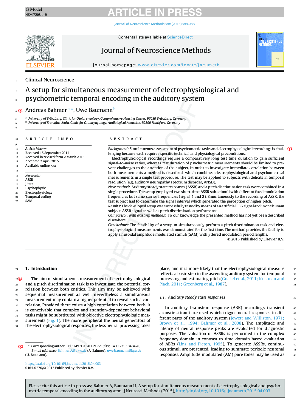 A setup for simultaneous measurement of electrophysiological and psychometric temporal encoding in the auditory system