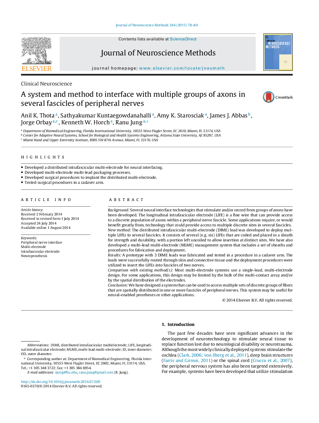 Clinical NeuroscienceA system and method to interface with multiple groups of axons in several fascicles of peripheral nerves