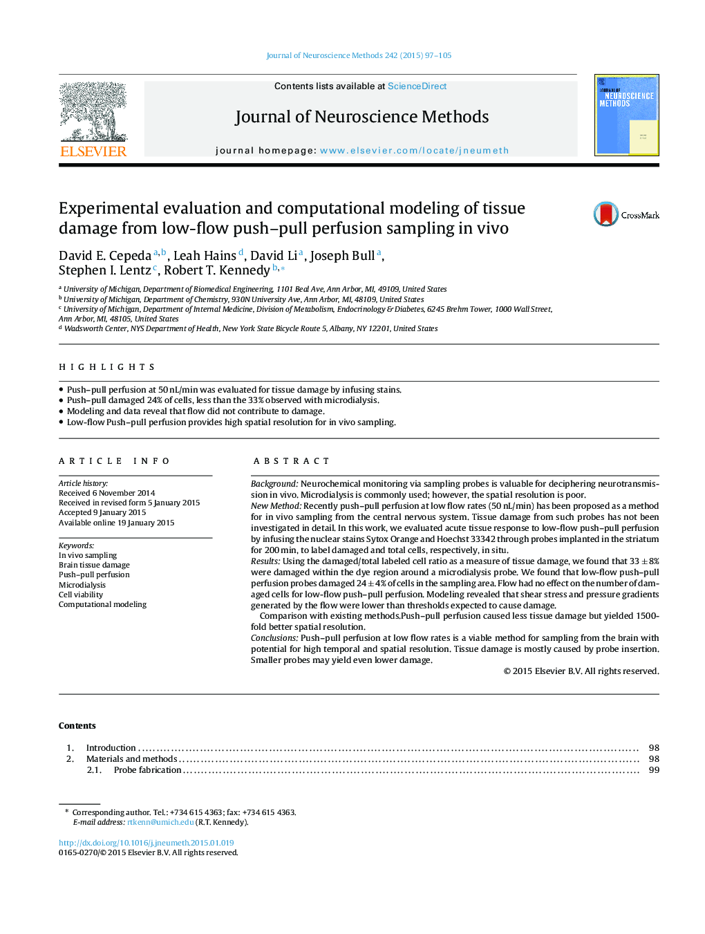 Experimental evaluation and computational modeling of tissue damage from low-flow push-pull perfusion sampling in vivo