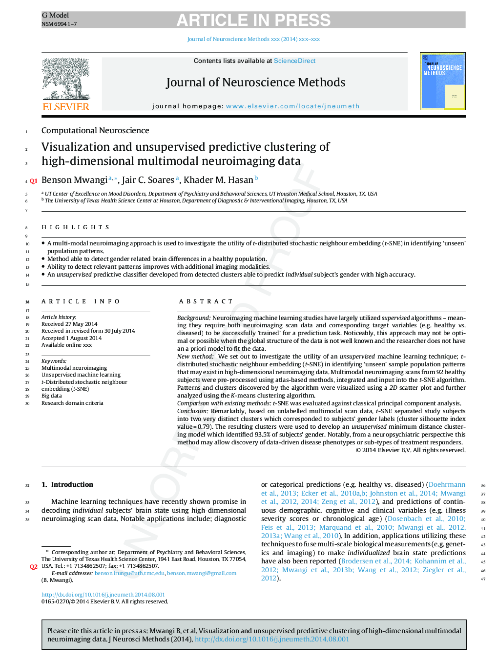 Visualization and unsupervised predictive clustering of high-dimensional multimodal neuroimaging data