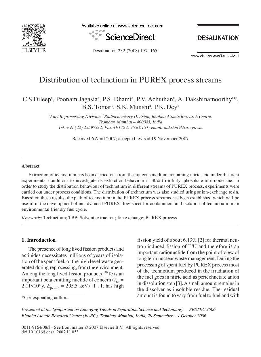 Distribution of technetium in PUREX process streams