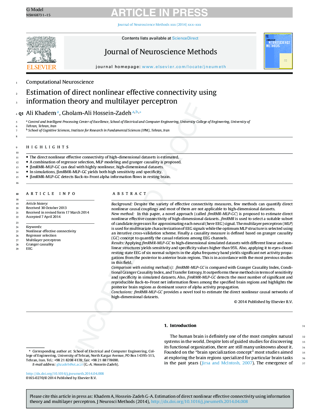 Estimation of direct nonlinear effective connectivity using information theory and multilayer perceptron