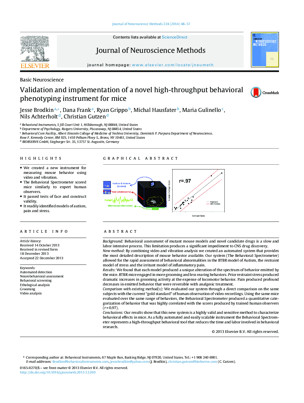 Basic NeuroscienceValidation and implementation of a novel high-throughput behavioral phenotyping instrument for mice