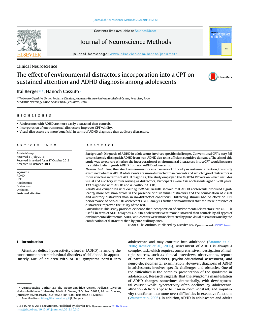 Clinical NeuroscienceThe effect of environmental distractors incorporation into a CPT on sustained attention and ADHD diagnosis among adolescents