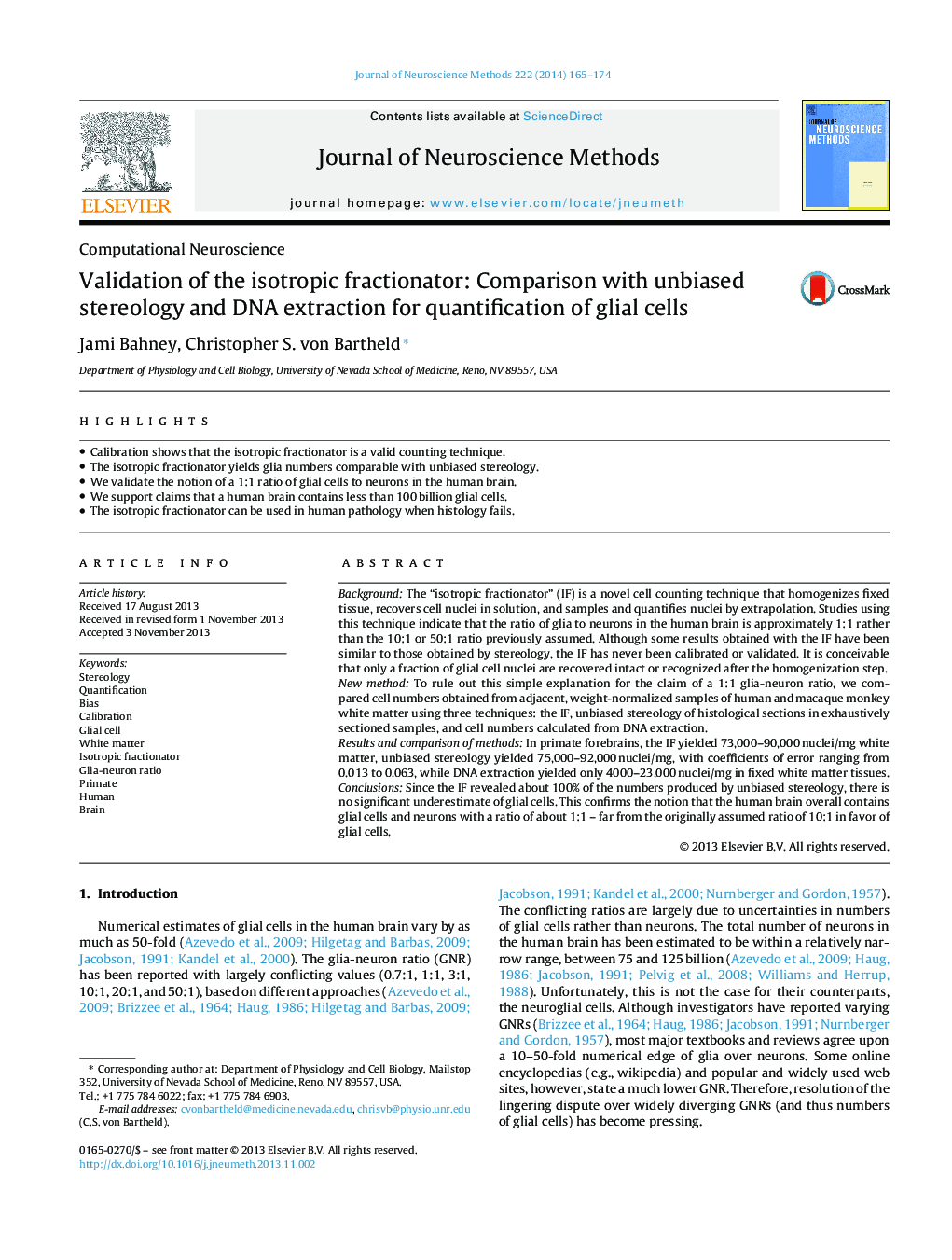 Validation of the isotropic fractionator: Comparison with unbiased stereology and DNA extraction for quantification of glial cells