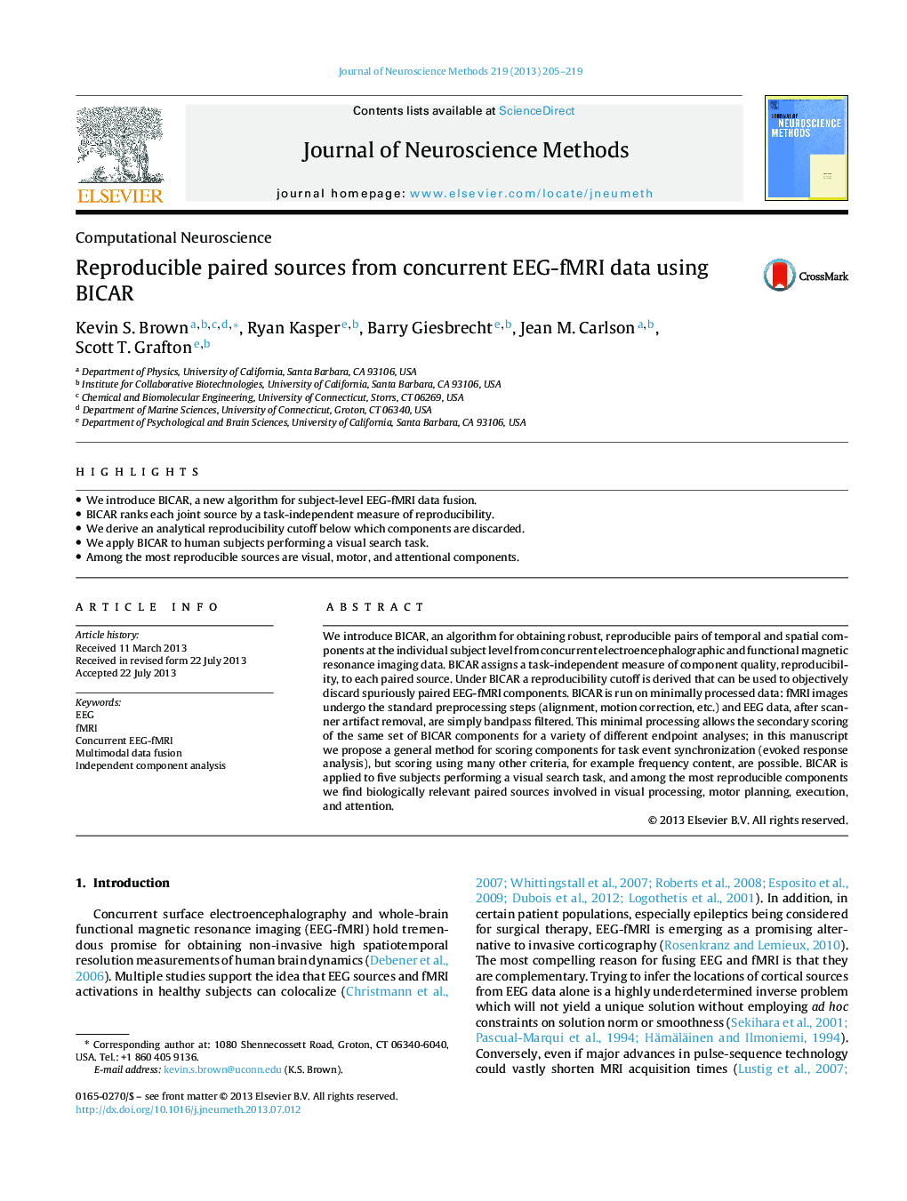 Computational NeuroscienceReproducible paired sources from concurrent EEG-fMRI data using BICAR