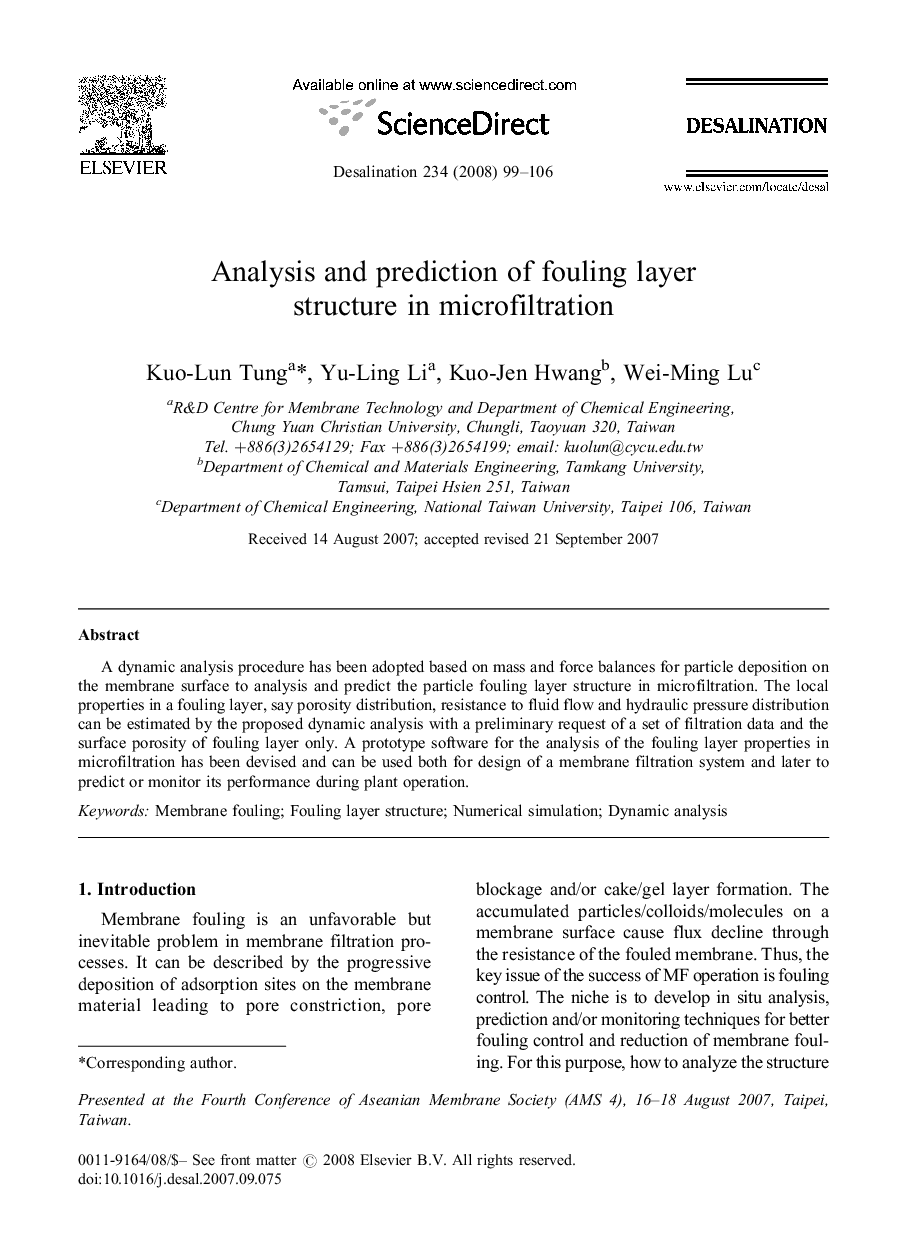 Analysis and prediction of fouling layer structure in microfiltration